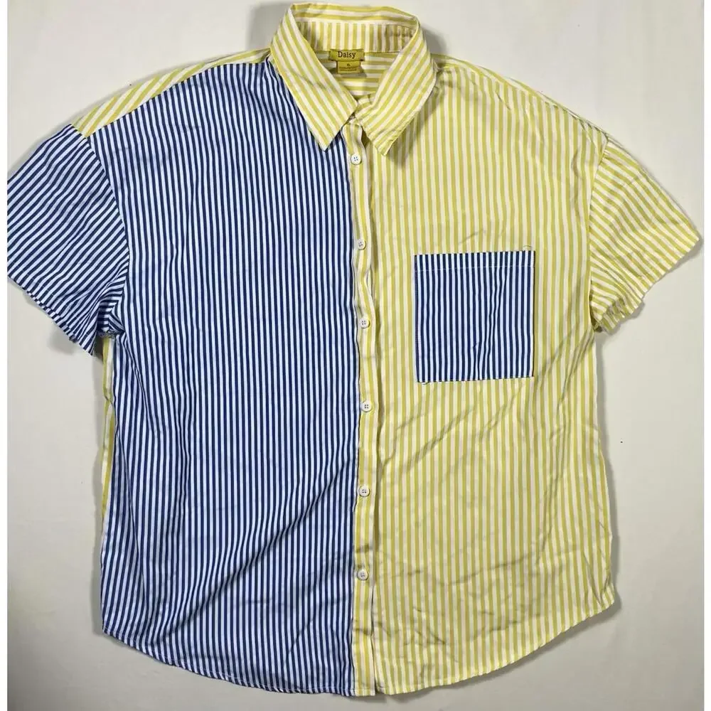 Daisy Short Sleeve Button Up Colorful Striped Shirt XL Sweater L Hoodie M Lot - Picture 2 of 16